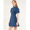 imageAllegra K Womens Denim Dress Button Down Pockets Puff Sleeve Collared Jean DressesDark Blue