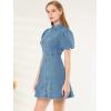 imageAllegra K Womens Denim Dress Button Down Pockets Puff Sleeve Collared Jean DressesLight Blue