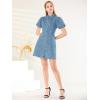 imageAllegra K Womens Denim Dress Button Down Pockets Puff Sleeve Collared Jean DressesLight Blue