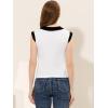 imageAllegra K Womens Flat Collar Contrast Collar Stretchy Cap Sleeve Casual Tshirt White M