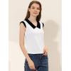 imageAllegra K Womens Flat Collar Contrast Collar Stretchy Cap Sleeve Casual Tshirt White M