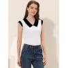 imageAllegra K Womens Flat Collar Contrast Collar Stretchy Cap Sleeve Casual Tshirt White M