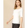 imageAllegra K Womens Half Sleeves Boat Neck Fitted Elbow Length Top Soft TShirtBeige