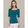 imageAllegra K Womens Half Sleeves Boat Neck Fitted Elbow Length Top Soft TShirtBlue Green