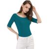 imageAllegra K Womens Half Sleeves Boat Neck Fitted Elbow Length Top Soft TShirtBlue Green