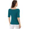 imageAllegra K Womens Half Sleeves Boat Neck Fitted Elbow Length Top Soft TShirtBlue Green
