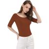 imageAllegra K Womens Half Sleeves Boat Neck Fitted Elbow Length Top Soft TShirtBrown