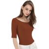 imageAllegra K Womens Half Sleeves Boat Neck Fitted Elbow Length Top Soft TShirtBrown