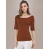 imageAllegra K Womens Half Sleeves Boat Neck Fitted Elbow Length Top Soft TShirtBrown