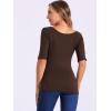 imageAllegra K Womens Half Sleeves Boat Neck Fitted Elbow Length Top Soft TShirtCoffee Brown