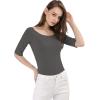 imageAllegra K Womens Half Sleeves Boat Neck Fitted Elbow Length Top Soft TShirtDark Gray