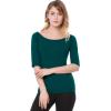 imageAllegra K Womens Half Sleeves Boat Neck Fitted Elbow Length Top Soft TShirtDark Green