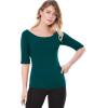 imageAllegra K Womens Half Sleeves Boat Neck Fitted Elbow Length Top Soft TShirtDark Green