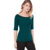 imageAllegra K Womens Half Sleeves Boat Neck Fitted Elbow Length Top Soft TShirtDark Green