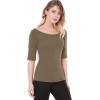 imageAllegra K Womens Half Sleeves Boat Neck Fitted Elbow Length Top Soft TShirtDark Khaki