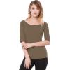 imageAllegra K Womens Half Sleeves Boat Neck Fitted Elbow Length Top Soft TShirtDark Khaki