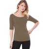 imageAllegra K Womens Half Sleeves Boat Neck Fitted Elbow Length Top Soft TShirtDark Khaki