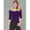 imageAllegra K Womens Half Sleeves Boat Neck Fitted Elbow Length Top Soft TShirtDark Purple