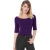 imageAllegra K Womens Half Sleeves Boat Neck Fitted Elbow Length Top Soft TShirtDark Purple