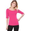 imageAllegra K Womens Half Sleeves Boat Neck Fitted Elbow Length Top Soft TShirtHot Pink