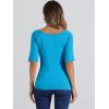 imageAllegra K Womens Half Sleeves Boat Neck Fitted Elbow Length Top Soft TShirtLake Blue