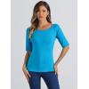 imageAllegra K Womens Half Sleeves Boat Neck Fitted Elbow Length Top Soft TShirtLake Blue
