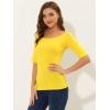 imageAllegra K Womens Half Sleeves Boat Neck Fitted Elbow Length Top Soft TShirtLemon Yellow