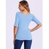 imageAllegra K Womens Half Sleeves Boat Neck Fitted Elbow Length Top Soft TShirtLight Blue