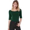 imageAllegra K Womens Half Sleeves Boat Neck Fitted Elbow Length Top Soft TShirtOlive Green