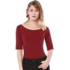 imageAllegra K Womens Half Sleeves Boat Neck Fitted Elbow Length Top Soft TShirtRed