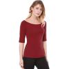 imageAllegra K Womens Half Sleeves Boat Neck Fitted Elbow Length Top Soft TShirtRed