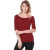 imageAllegra K Womens Half Sleeves Boat Neck Fitted Elbow Length Top Soft TShirtRed