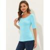 imageAllegra K Womens Half Sleeves Boat Neck Fitted Elbow Length Top Soft TShirtSky Blue