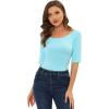 imageAllegra K Womens Half Sleeves Boat Neck Fitted Elbow Length Top Soft TShirtSky Blue