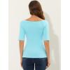 imageAllegra K Womens Half Sleeves Boat Neck Fitted Elbow Length Top Soft TShirtSky Blue