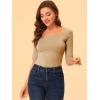 imageAllegra K Womens Half Sleeves Boat Neck Fitted Elbow Length Top Soft TShirtTan