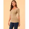 imageAllegra K Womens Half Sleeves Boat Neck Fitted Elbow Length Top Soft TShirtTan