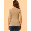imageAllegra K Womens Half Sleeves Boat Neck Fitted Elbow Length Top Soft TShirtTan