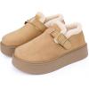 imageAllegra K Womens Platform Micro Boots Pull on Flat Shoes Fluffy Snow BootsCamel