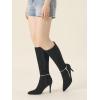 imageAllegra K Womens Rhinestone Crystal Chain Pointed Toe Stiletto Heels Knee High BootsBlack