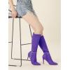 imageAllegra K Womens Rhinestone Crystal Chain Pointed Toe Stiletto Heels Knee High BootsDark Purple