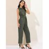 imageAllegra K Womens Wide Leg Jumpsuit 2026 Sleeveless Collared Tie Waist Coverall Button Down Cargo Cotton JumpsuitsArmy Green
