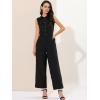 imageAllegra K Womens Wide Leg Jumpsuit 2026 Sleeveless Collared Tie Waist Coverall Button Down Cargo Cotton JumpsuitsBlack