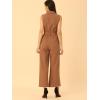 imageAllegra K Womens Wide Leg Jumpsuit 2026 Sleeveless Collared Tie Waist Coverall Button Down Cargo Cotton JumpsuitsBrown