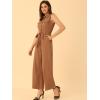 imageAllegra K Womens Wide Leg Jumpsuit 2026 Sleeveless Collared Tie Waist Coverall Button Down Cargo Cotton JumpsuitsBrown