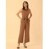 imageAllegra K Womens Wide Leg Jumpsuit 2026 Sleeveless Collared Tie Waist Coverall Button Down Cargo Cotton JumpsuitsBrown