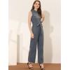 imageAllegra K Womens Wide Leg Jumpsuit 2026 Sleeveless Collared Tie Waist Coverall Button Down Cargo Cotton JumpsuitsGrey