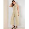 imageAllegra K Womens Wide Leg Jumpsuit 2026 Sleeveless Collared Tie Waist Coverall Button Down Cargo Cotton JumpsuitsKhaki
