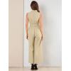 imageAllegra K Womens Wide Leg Jumpsuit 2026 Sleeveless Collared Tie Waist Coverall Button Down Cargo Cotton JumpsuitsKhaki
