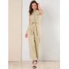 imageAllegra K Womens Wide Leg Jumpsuit 2026 Sleeveless Collared Tie Waist Coverall Button Down Cargo Cotton JumpsuitsKhaki